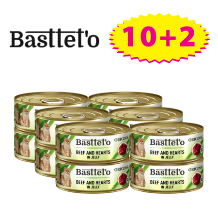 Basttet'o Original Hovädzie mäso so srdcom v želé pre mačky 12x85g (konzerva)